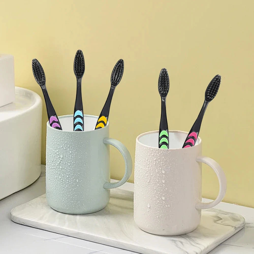 10-Pack Ultra-Soft Bamboo Charcoal Toothbrushes – Deep Cleaning Black Bristle Oral Care Set | Eco-Friendly, Gentle Gum Protection & Whitening Brush