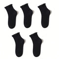 Women's Crew Socks with Ruffles, White and Black, Comfortable, Breathable, Moisture-Absorbing and Sweat-Wicking