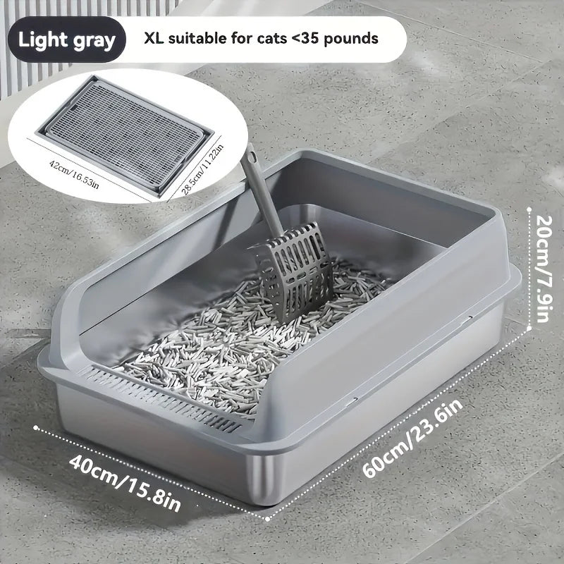 KEMORELA Stainless Steel Cat Litter Box with Lid | Enclosed High-Sided