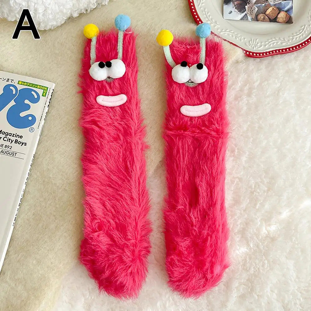 1 Pair Cartoon Ugly Doll Socks Women Autumn Winter Fleece Floor Socks Soft Thick Plush Indoor Socks Female Fluffy Socks