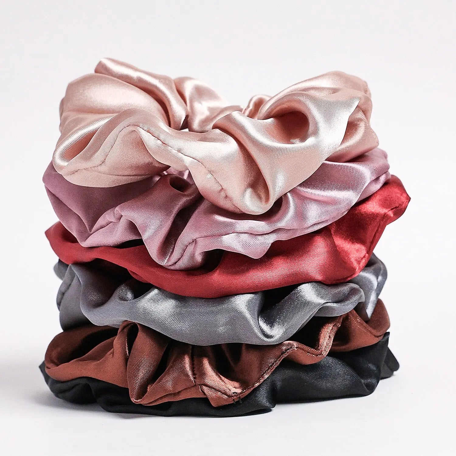 6-Piece Large Satin Scrunchies for Women – Pure Color Silk Hair Ties Set | Soft, Gentle & Stylish Ponytail Holders for Daily Wear
