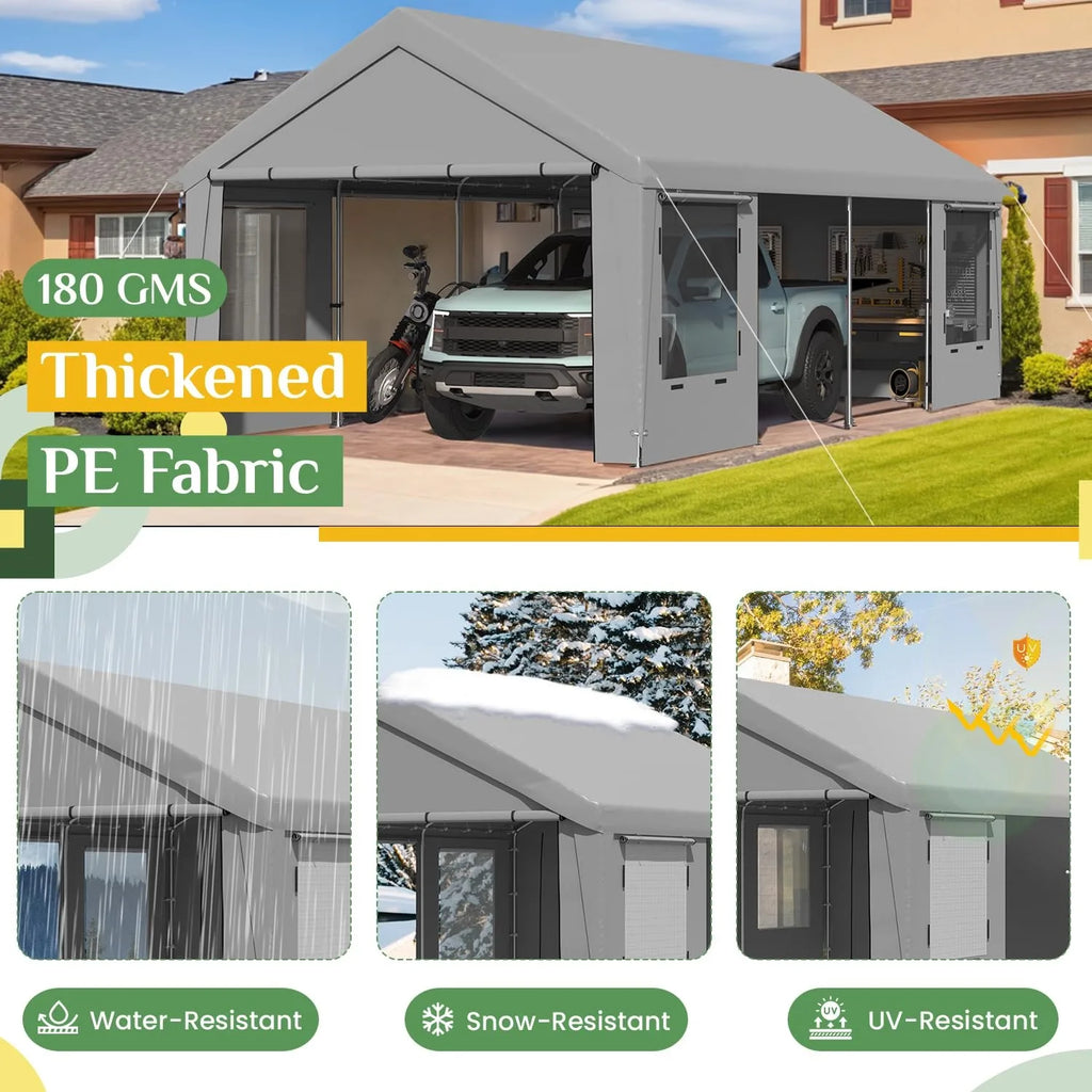 Heavy Duty Carport,Roll-Up Windows,Removable Sidewalls,Portable Garage & Car Canopy,12'x24', Custom