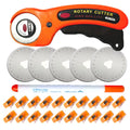 45mm Rotary Cutter Set Round Hob Craft Wheel Cutter Handle Roller with 5 Replacement Blades, Sewing Clip and Fabric Marker Pen