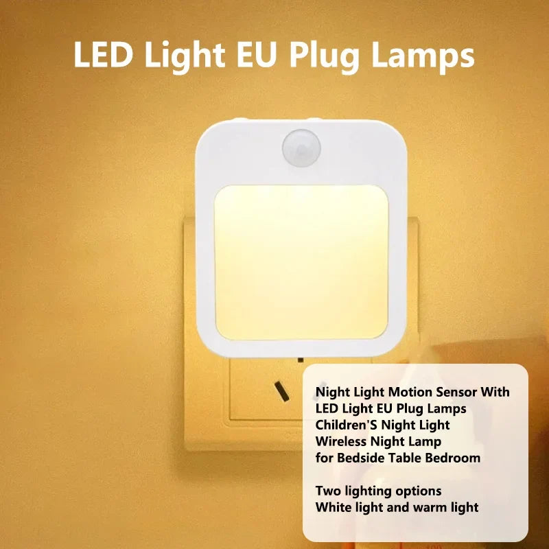 Night Light Motion Sensor With LED Light EU Plug Lamps Children'S Night Light Wireless Night Lamp For Bedside Table Bedroom