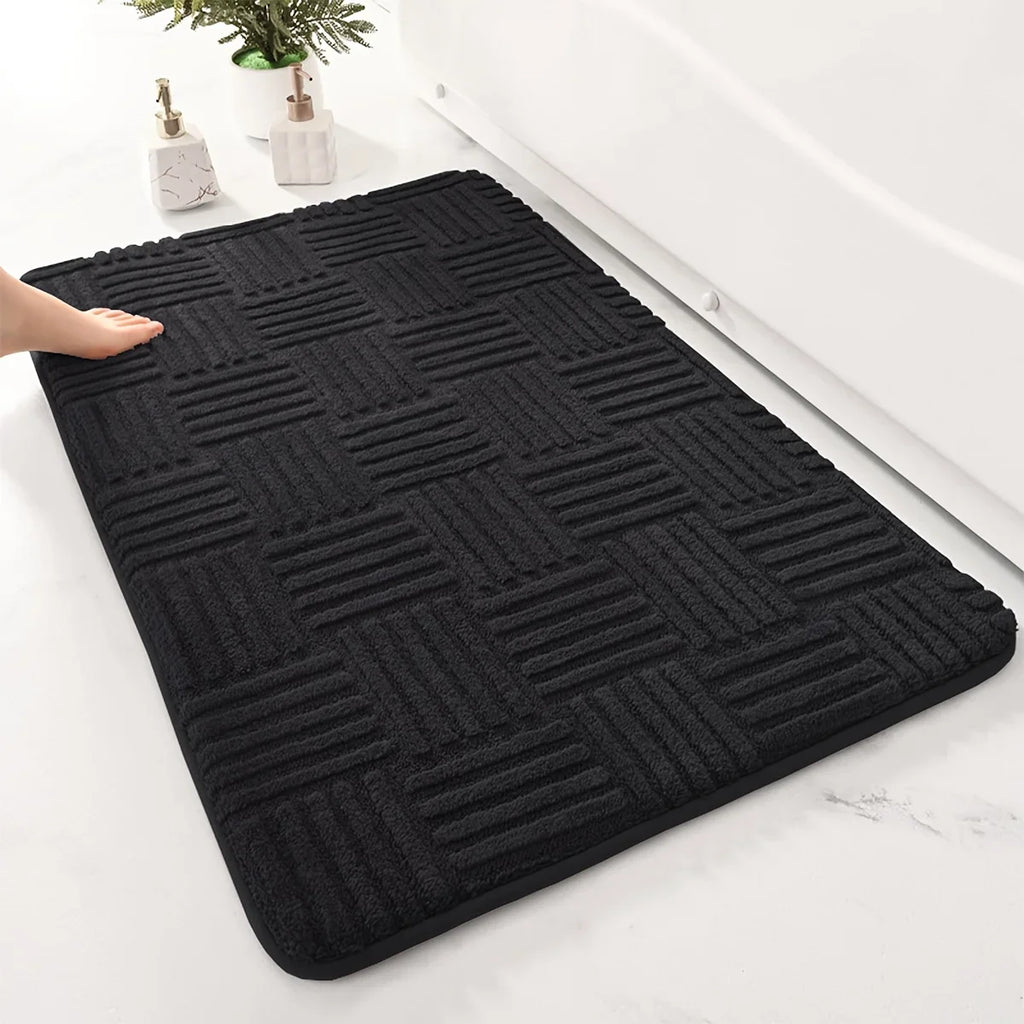 Thick Striped Absorbent Floor Mat – Non-Slip Cotton Velvet Bathroom Rug