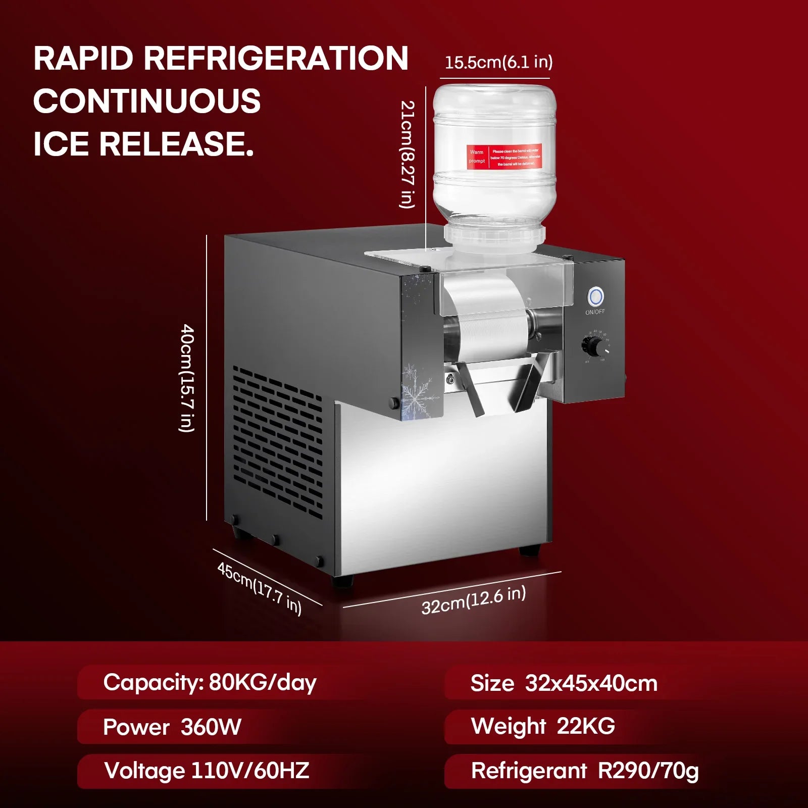Slushie Machine, Commercial Snowflake Ice Machine, 176 LBS/24H Shaved Ice Machine, Snow Cone Machinefor Restaurant Supermarket Snack Bar Cafe, Silver | Shaved Ice Machine with Rapid Yiel, Snow Cone Machine Ideal Supermarket,
