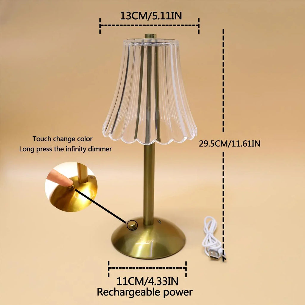 Vintage Crystal LED Desk Lamp, USB Charging, Suitable for Bedrooms and Living Rooms, Easily Creating a Warm Atmosphere
