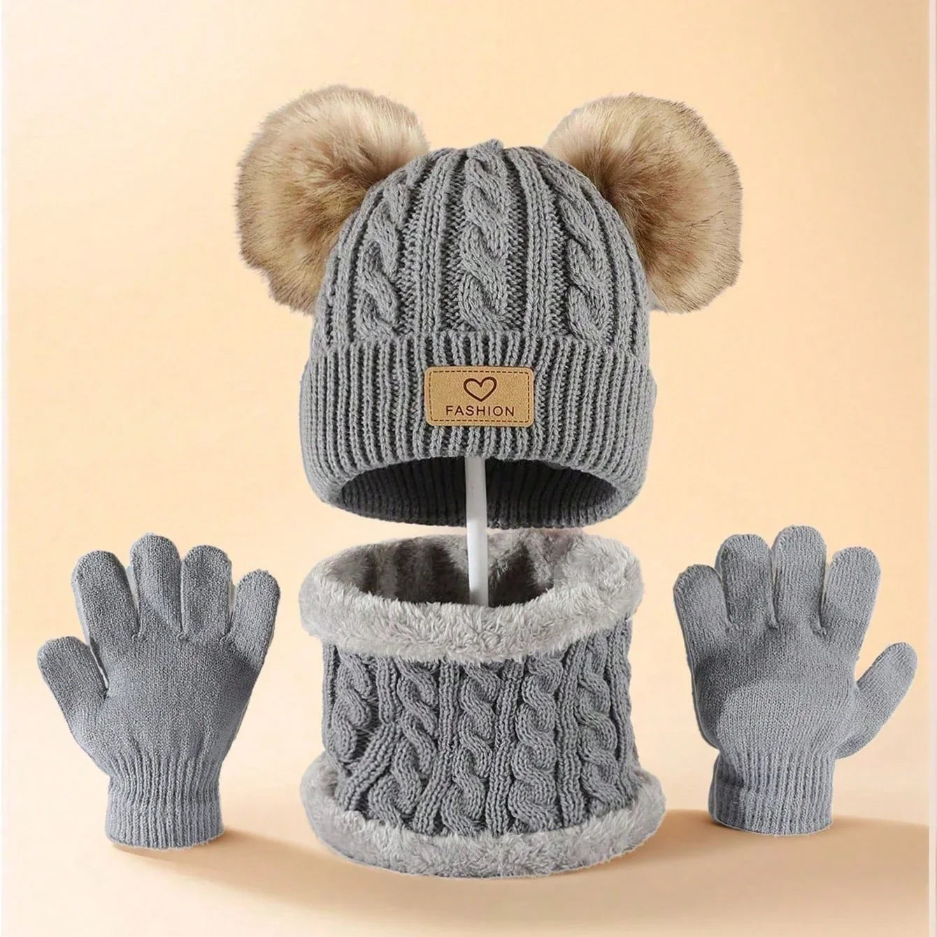 3pc 2-12Y Autumn and Winter Children's Hats and neck Gloves Set, cute, comfortable and warm, hats for boys and girls
