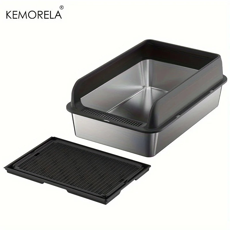 KEMORELA Stainless Steel Cat Litter Box with Lid | Enclosed High-Sided