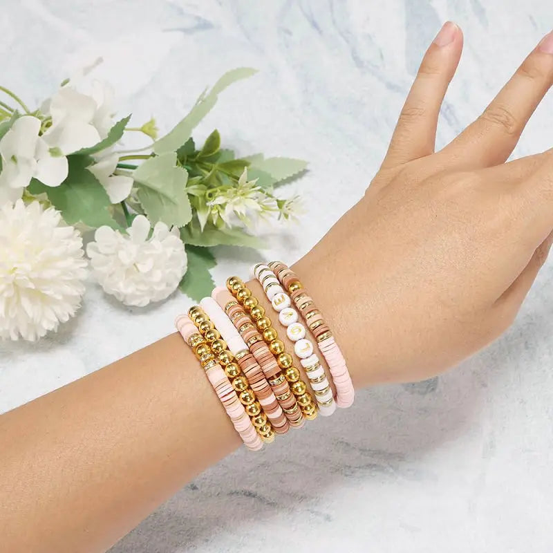 DIY Clay Beads Bracelet Making Kit – Friendship Golden Letter Beads for Jewelry Making, Gifts for Women & Teens