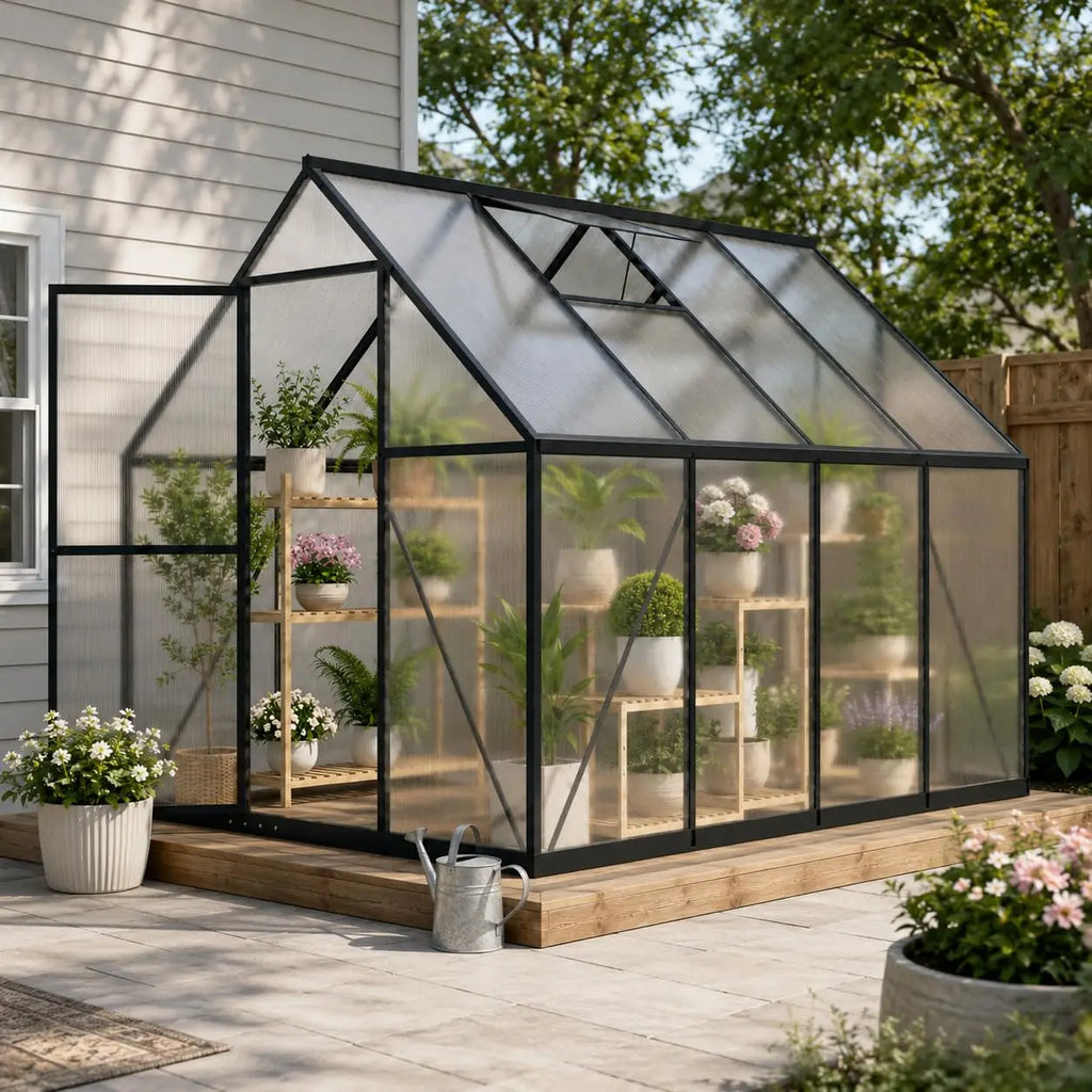 6x8 FT Polycarbonate Greenhouse, Walk-in Greenhouses for Outdoors, Aluminum Frame Plant Green House with Locking, Customized