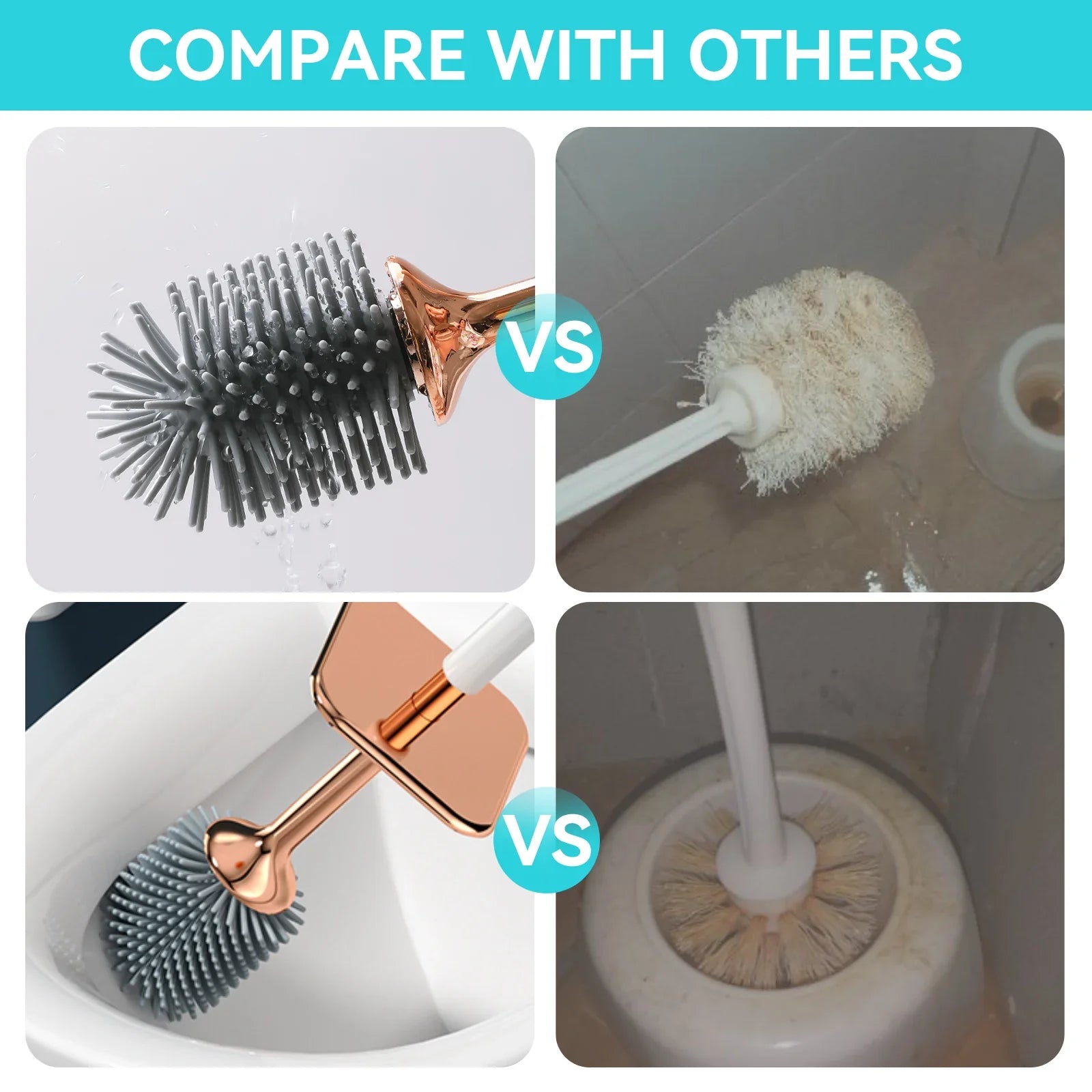 Silicone Toilet Brush Set – Long Handle Deep Cleaning Bathroom