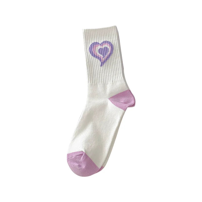 Kawaii Love Print Socks Purple Women Socks Female High Beauty In Spring Summer Fried Street Middle Tube Socks Harajuku Medias