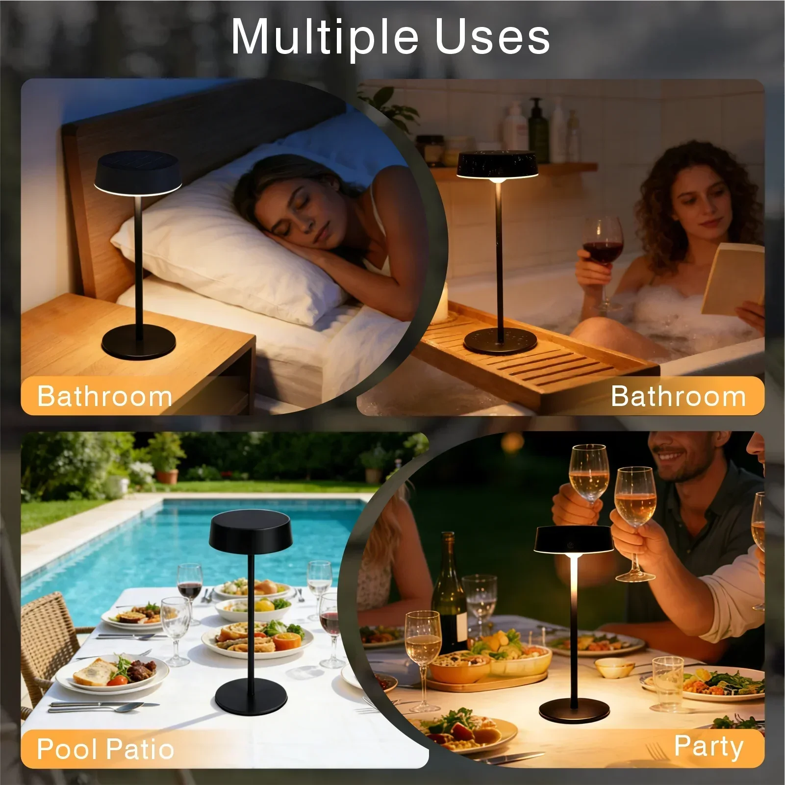 HPH Solar Table Lamp Rechargeable Waterproof Desk Lamp Bedside Lamp for Outdoor Camping Garden Terrace Portable Desk Lamps