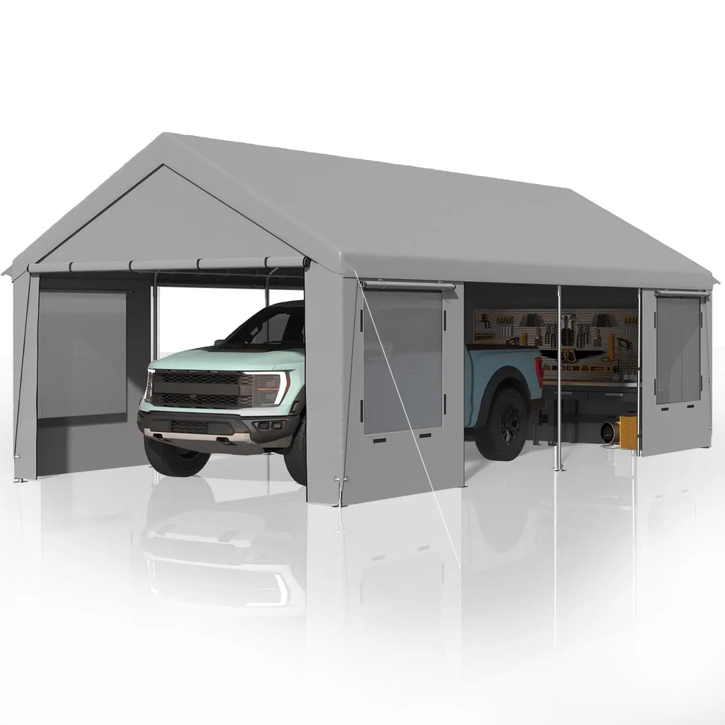 Heavy Duty Carport,Roll-Up Windows,Removable Sidewalls,Portable Garage & Car Canopy,12'x24', Custom