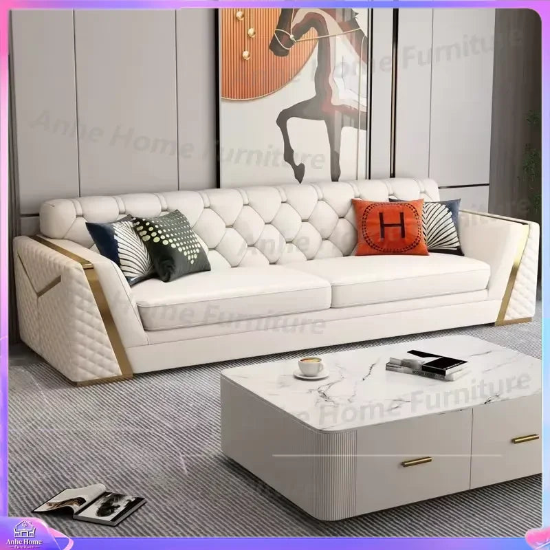 Modern Luxury White Leather Chesterfield Sofa Tufted Couch Living Room Furniture 3 Seater Loveseat Hotel Villa Sponge Filled