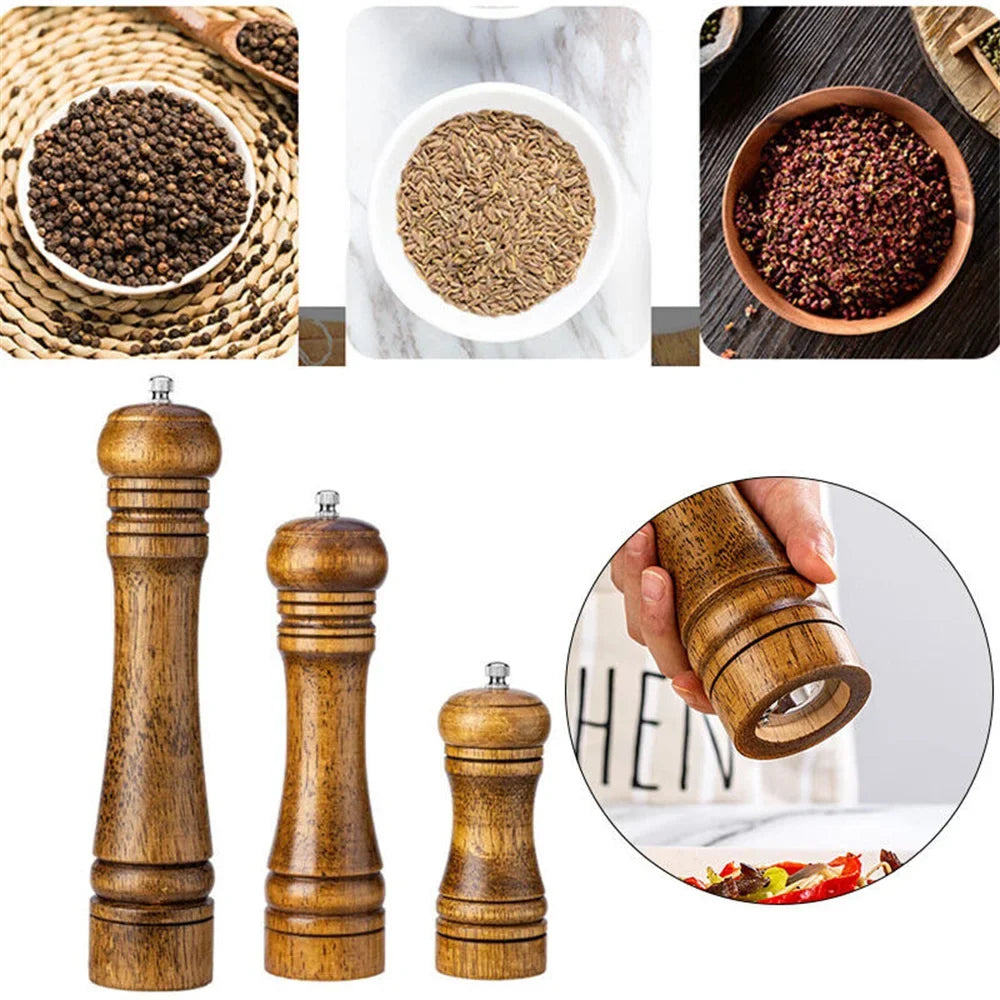 2PCS Wooden Salt & Pepper Grinder Set – 8 Inch Adjustable Ceramic Rotor Mill Shakers | Manual Kitchen Spice Grinder for Cooking & Dining