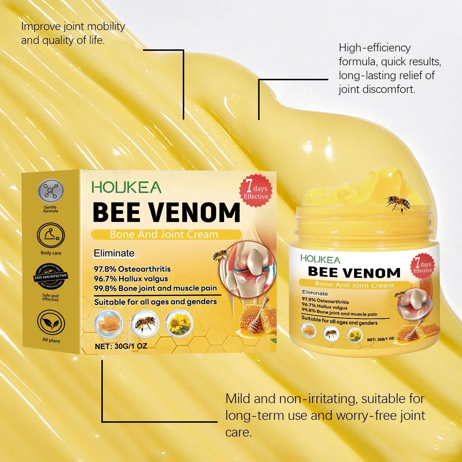Houkea Bee Venom Joint Bone Care Cream Repair Muscle Hurt Relief Rheumatoid Pain Arthritis Treatment Body Knee Soothing Creams