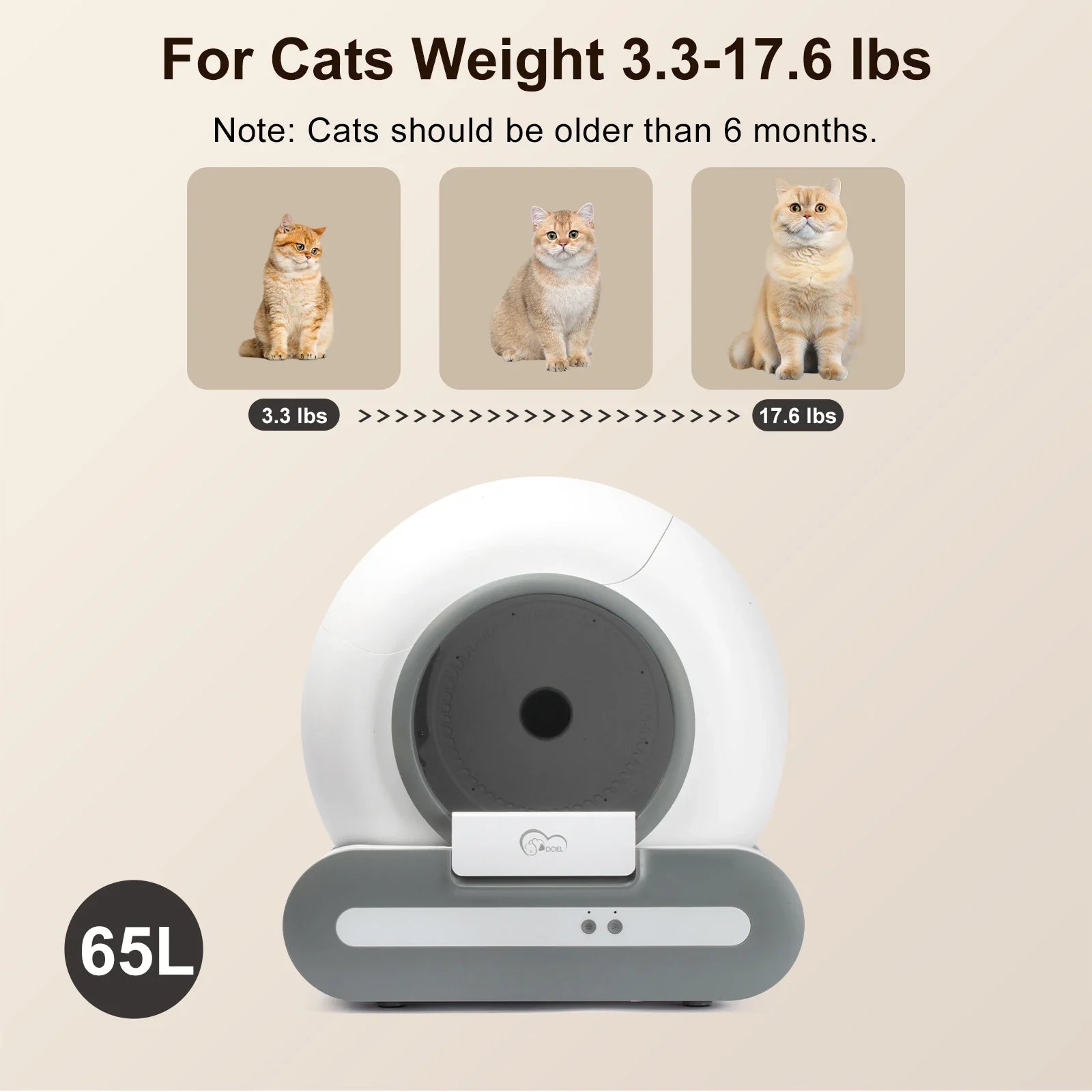DOEL 65L Self-Cleaning Cat Litter Box with App Control | Automatic Smart Litter Box