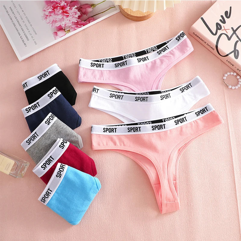 FINETOO 4PCS/Set Women Sexy Cotton Thongs For Women Sport Brand String Underwear Female Soft Coton Tangas Woman Thong Tanga
