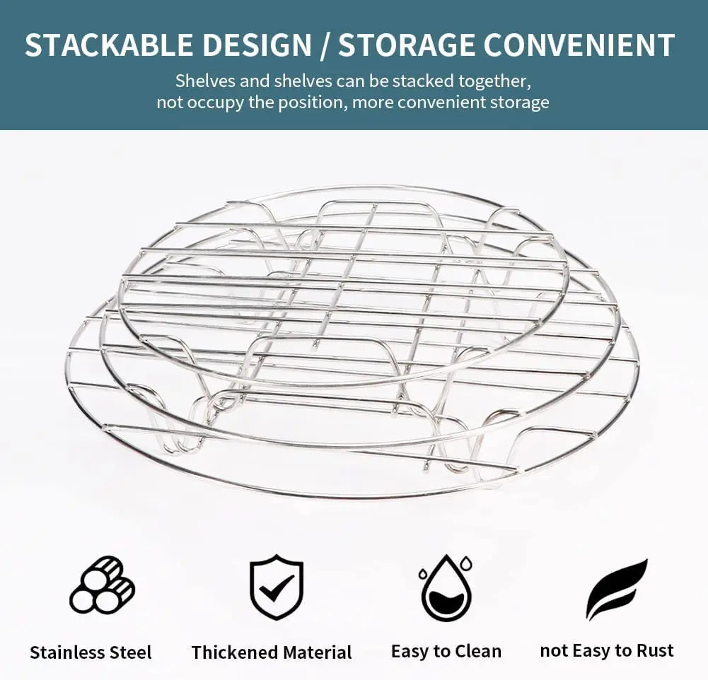 6/7/8 Inch Round Cooling Rack Stainless Steel Cooking Steaming Roasting Rack for Oven Pot Air fryer Pressure Cooker Cake Pan
