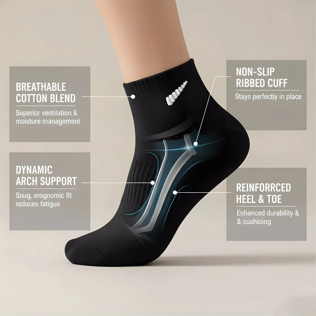 10-Pair Black Sock Pack - Extra-Soft, Comfortable Casual-Style Socks Crafted From Premium Breathable Cotton, Perfect For Everyd