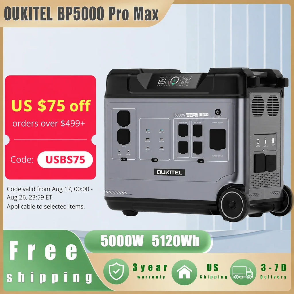 OUKITEL BP5000 Pro Max Portable Power Station 5000W Solar Generator 5120Wh Lifepo4 Home Backup Outdoor Camping Mobile Power