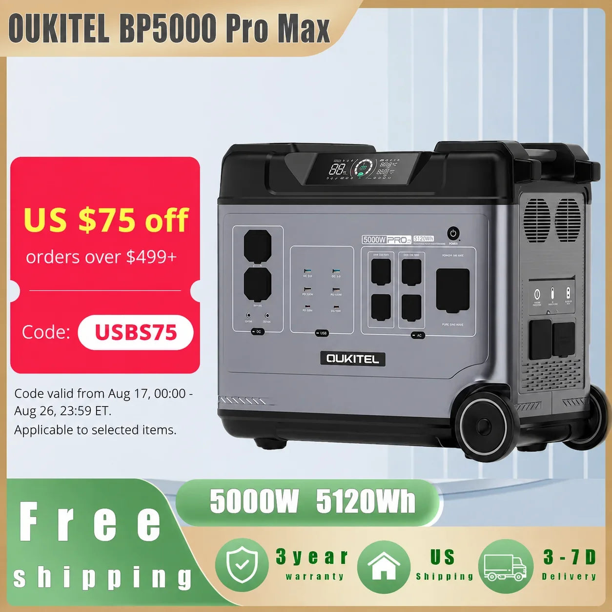 OUKITEL BP5000 Pro Max Portable Power Station 5000W Solar Generator 5120Wh Lifepo4 Home Backup Outdoor Camping Mobile Power