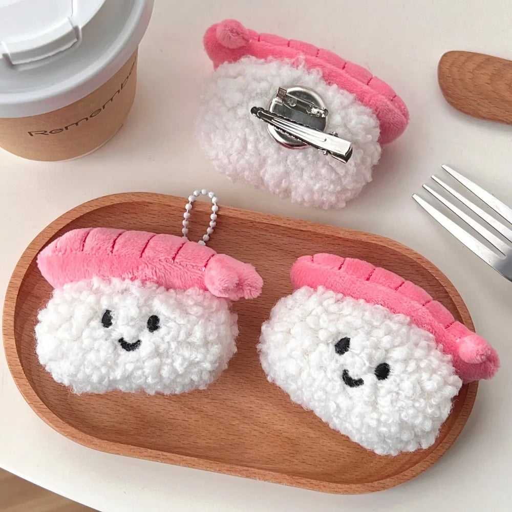 2 Pcs Cute Sushi Plush Keychains – Shrimp, Rice & Vegetable Roll Dolls, Cartoon Backpack Pendants