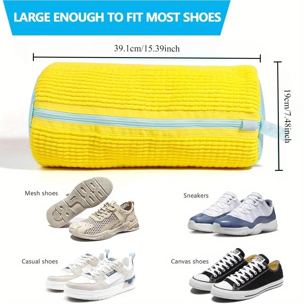 Durable Shoe Washing Machine Bag – Yellow with Blue Zipper, Ideal for Sneakers & Casual Shoes, Laundry Wash Bag for All Shoe Types