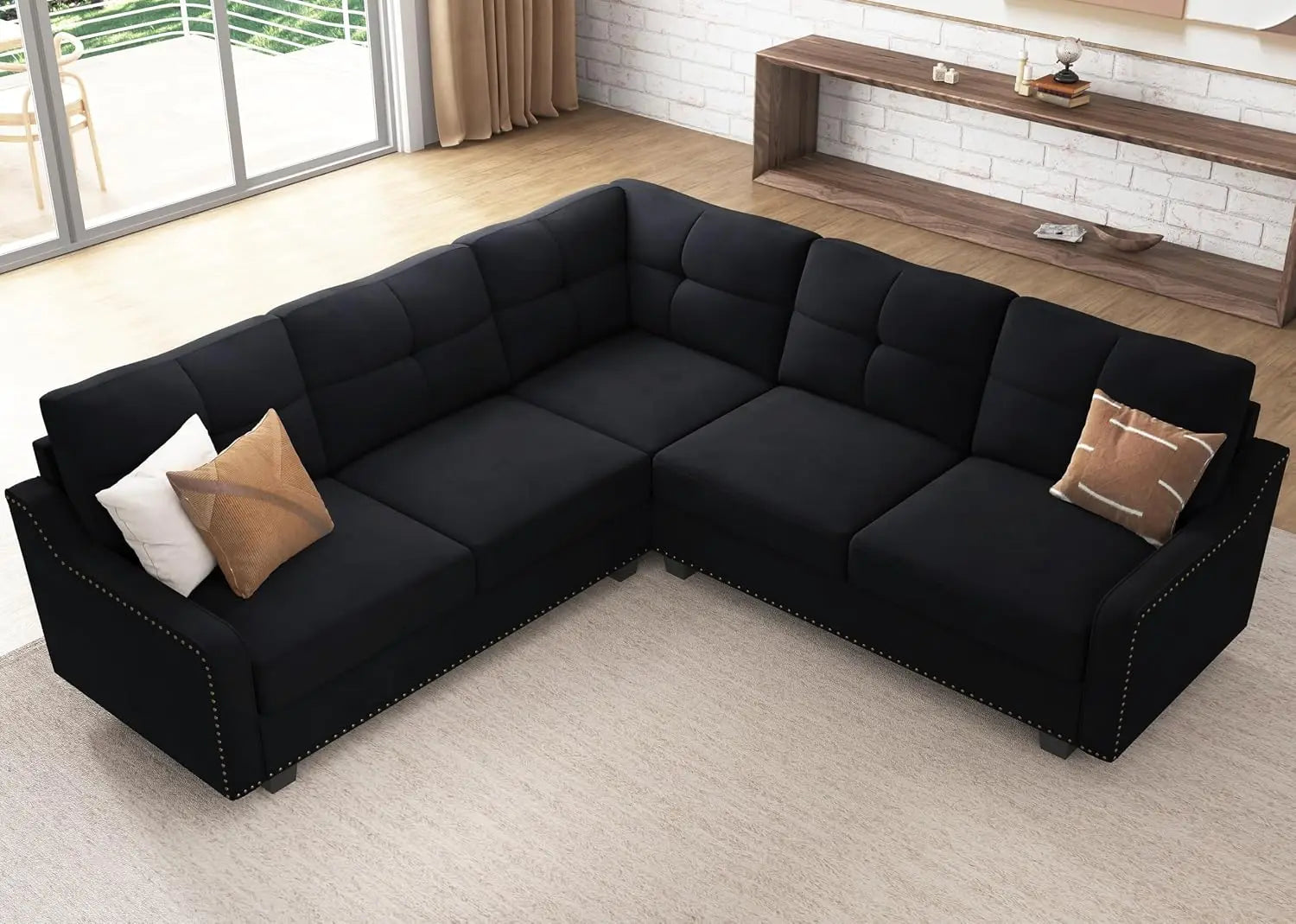 Convertible Sectional Sofa L Shaped Couch,Velvet Black, Custom