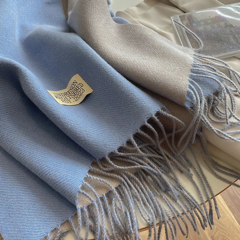 2023 Korean Style Cashmere Winter Scarf for Women – Knitted Double-Sided Solid Color Wrap | Soft Warm Fashion Neckerchief Shawl