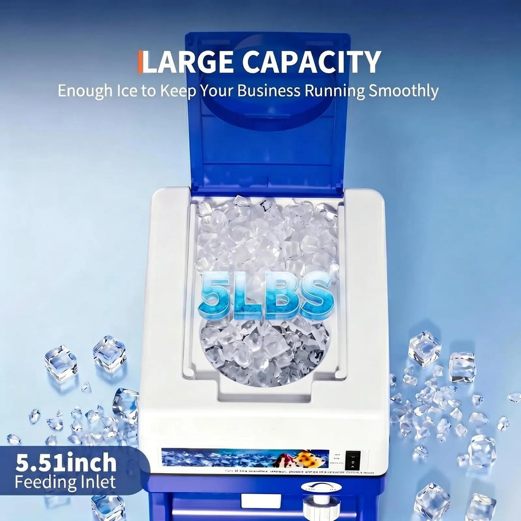 Commercial Shaved Ice Maker, 300Lbs/H Electric Ice Shaver with 5L Hopper, 500RPM Stainless Steel Snow Cone Maker & Ice Crusher, Adjustable Ice Texture for Home, Parties, Business, Blue