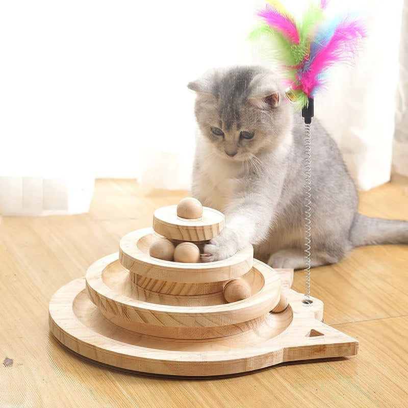 3-Tier Wooden Cat Tower Track Toy | Whisker House
