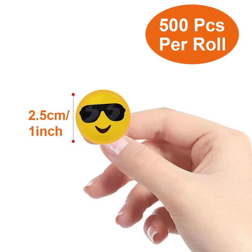 500Pcs/Roll Cartoon Funny Smile Face Expression Reward Stickers 8 Designs 2.5cm/1.0in Round For PC Pad Fridge Gift Diy Decor