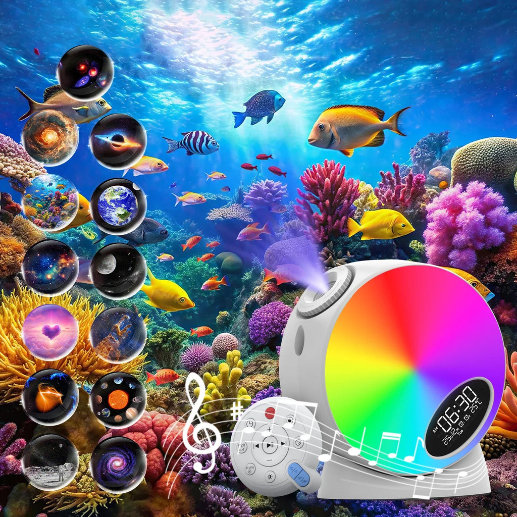 Planetarium Projector Night Light Star Projector with Clock Display Bluetooth Function and 15 Types of Sleep-Aiding White Noise