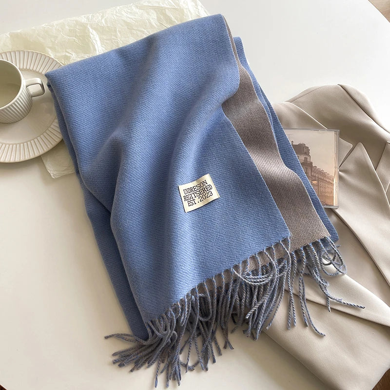 2023 Korean Style Cashmere Winter Scarf for Women – Knitted Double-Sided Solid Color Wrap | Soft Warm Fashion Neckerchief Shawl