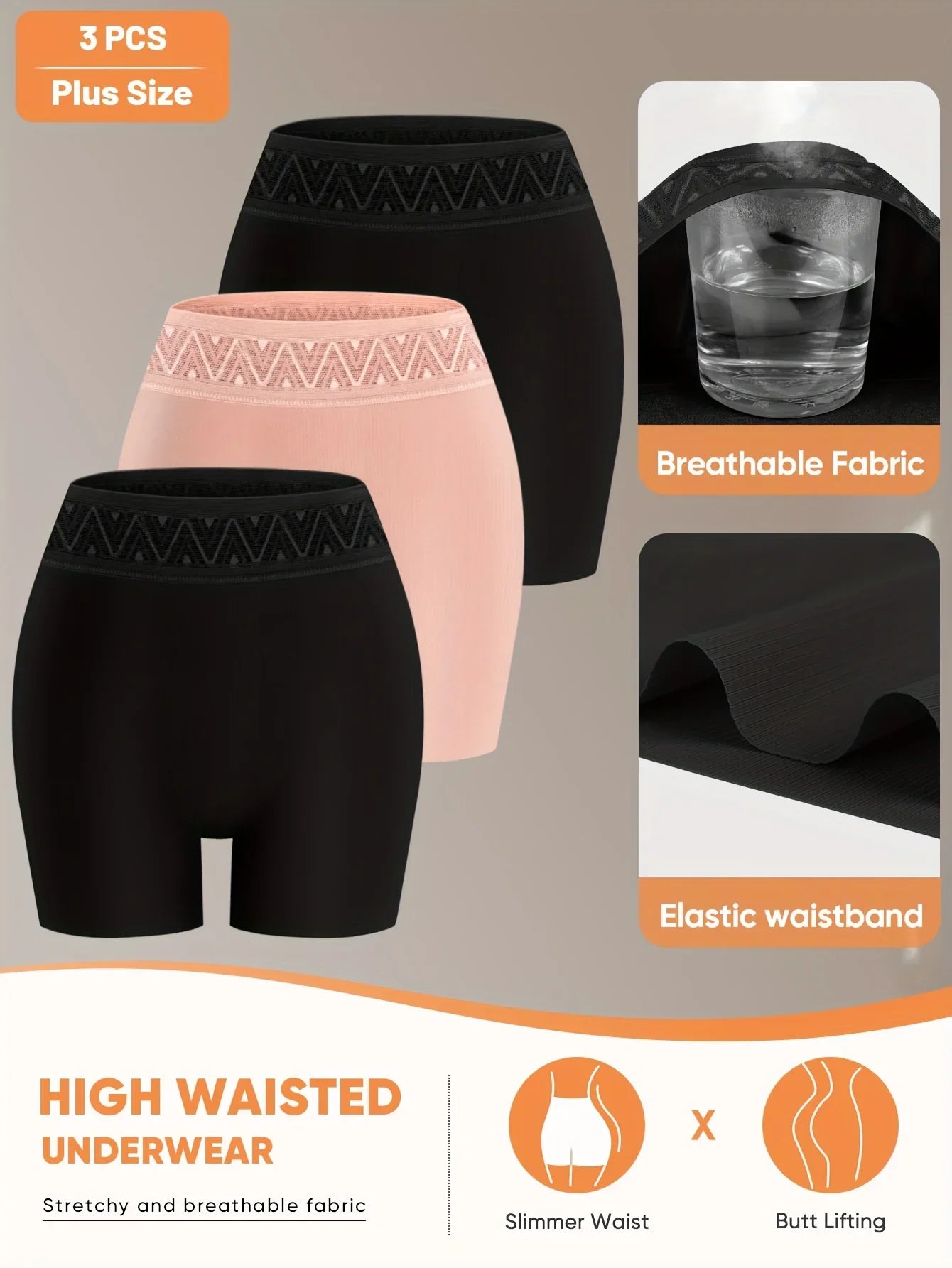 MIOTAN 3-Pack Women's Plus Size High-Waisted Boyshort Underwear - Breathable Soft Stretch Fabric, Tummy Control Butt-Lifting