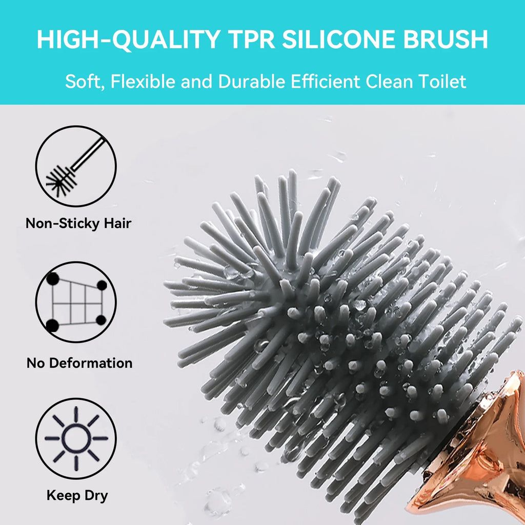 Silicone Toilet Brush Set – Long Handle Deep Cleaning Bathroom