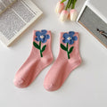 New Style Crew Socks for Women Spring Fashion Cute Flower Long Cotton Socks Japanese Style Breathable Casual Trendy Absorb Sweat
