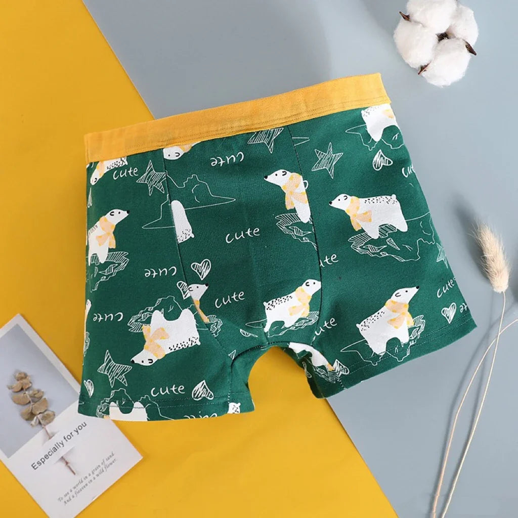 4PCS Children Panties Boy Cotton Boxer Breathable Kid Soft Comfortable Elastic Underpants Multipack Cute Cartoon Print Underwear