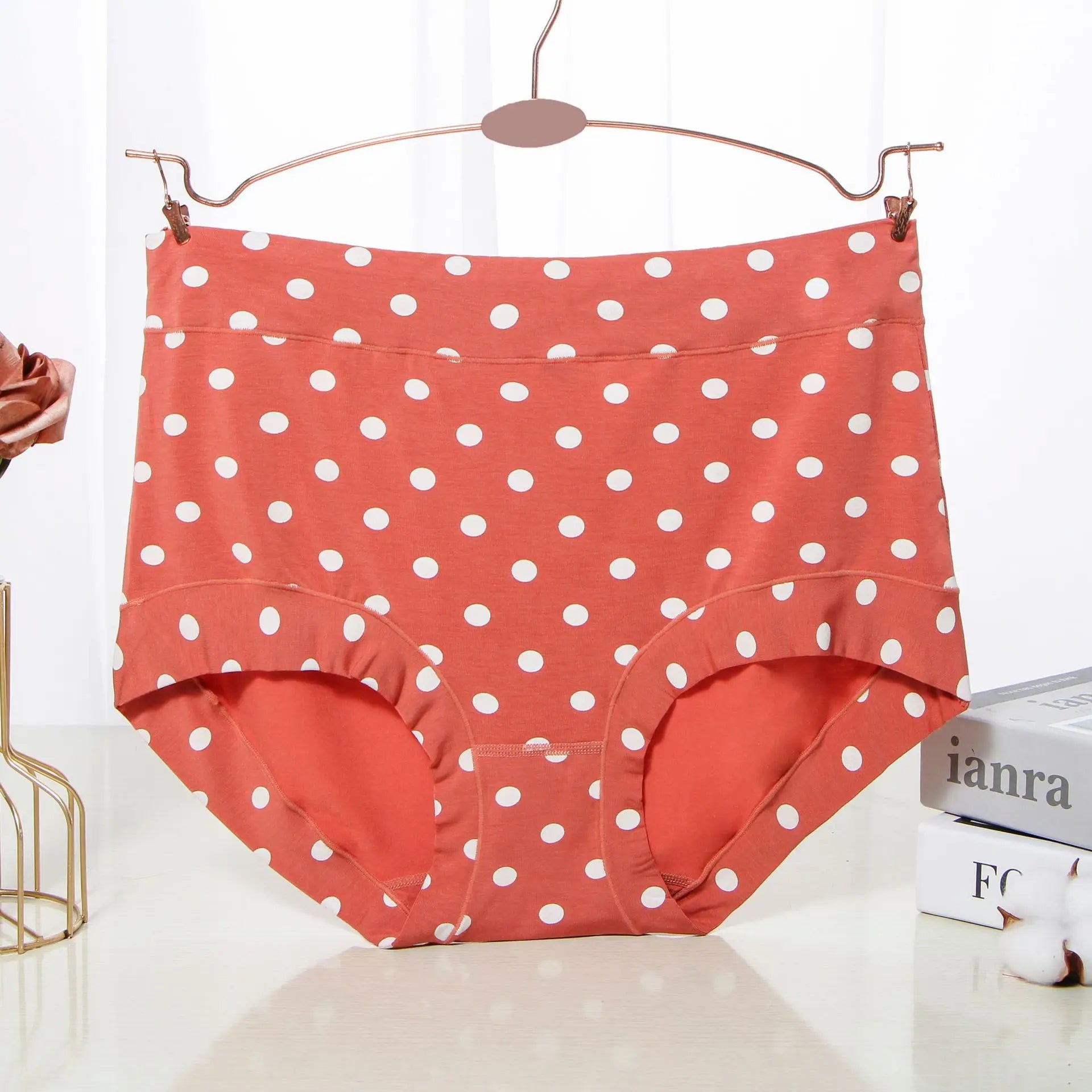 Modal Large size Panties for fat Lady Fashion Polka dot briefs High waist wide leg boyshorts cotton crotch underpants