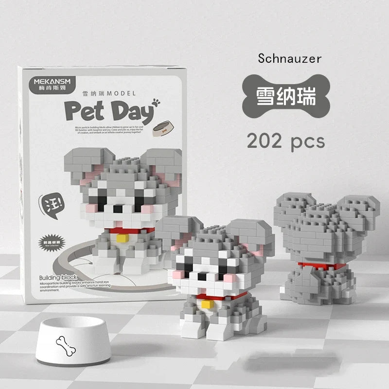 18 Styles Little Dog Cat Cute Pet Small Building Block Model Series Ornaments Children's Toys Miniature Bricks