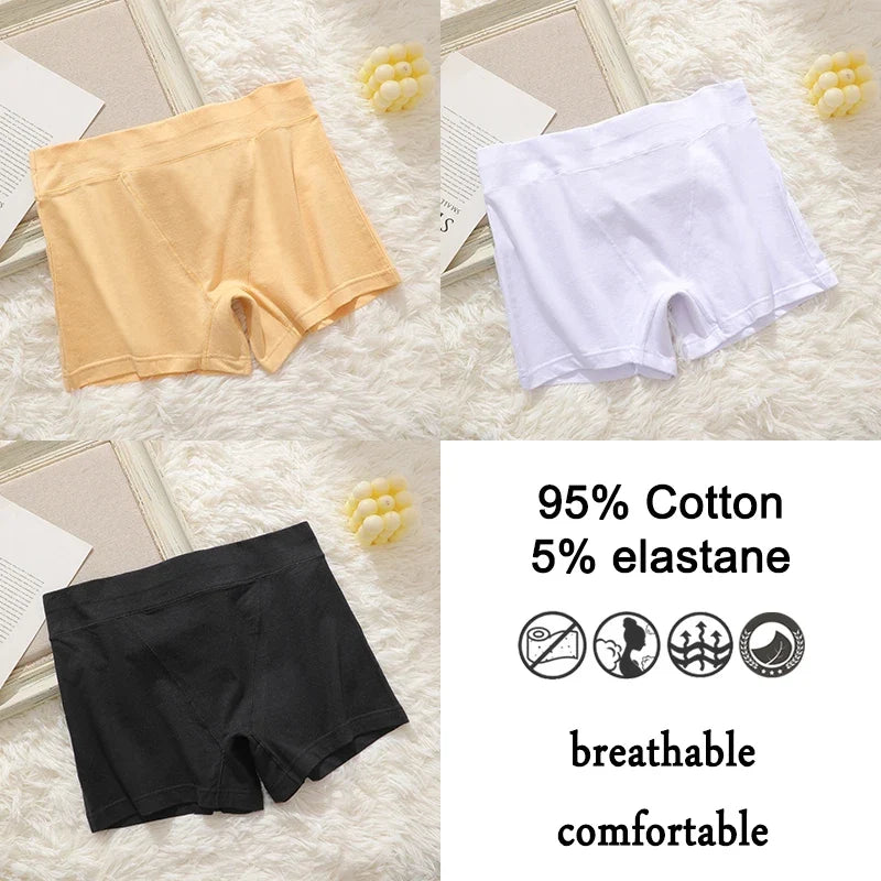 3Pcs Women Cotton Safety Short Seamless Boxer Briefs High Waist Soft Skin Friendly Ladies Anti-Ride Leggings Under Dress Panties