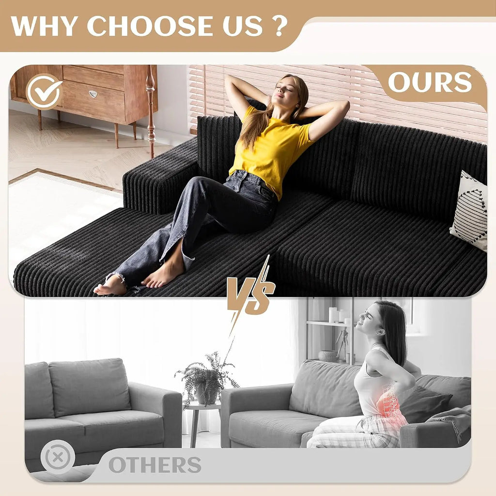 105" Boneless Couches for Living Room, Sectional Couches Modular Sofa with L-Shaped Chaise, Memory Foam Comfy Cloud, Customized