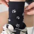 3pairs Cute Dog Claw Printed Women's Cartoon Dog Paw Sock Animal Pattern Soft Sweat Absorbing Breathable Casual Socks for Girls
