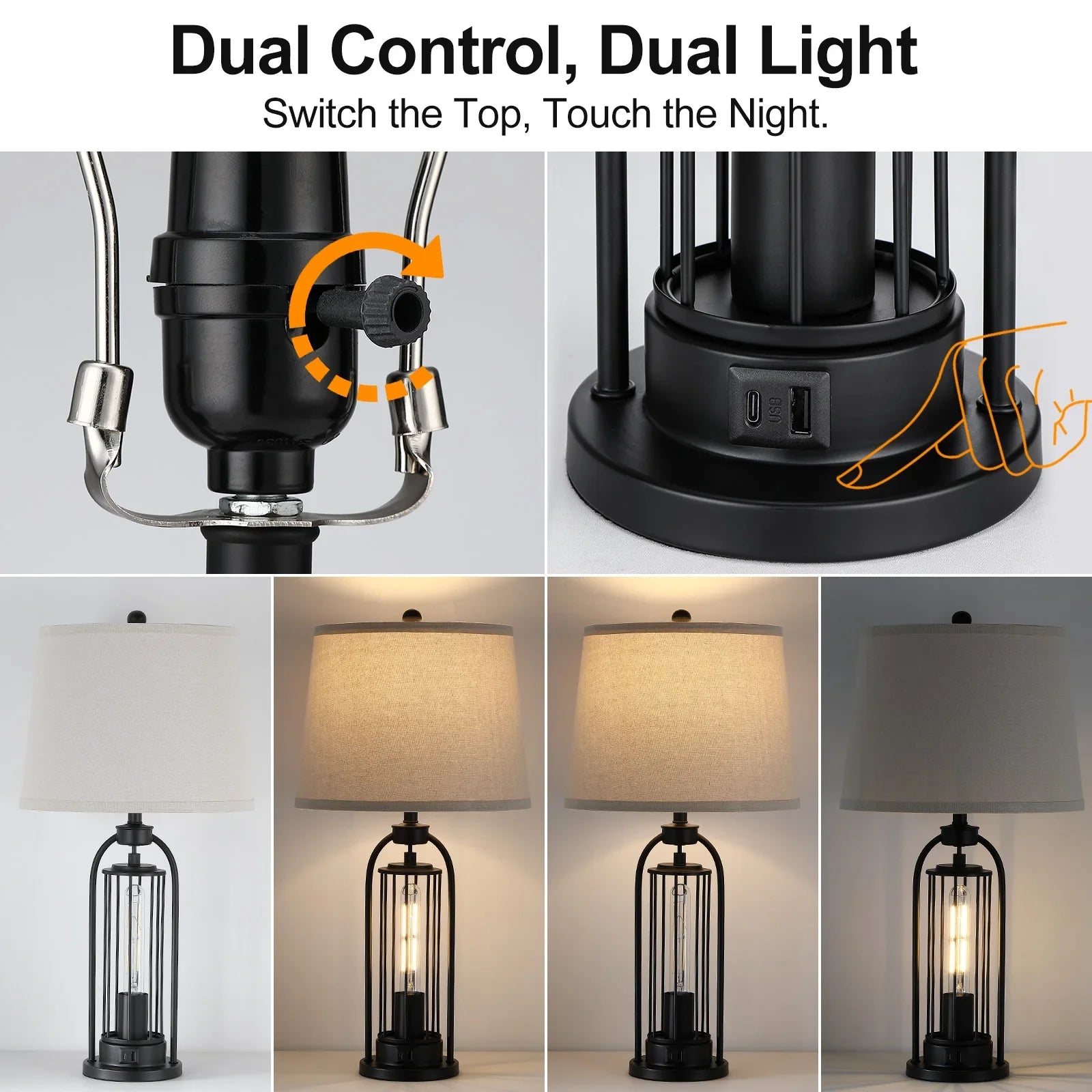 26 inch Desk Lamps Modern Dual LED lights up and down European Hardware base table lamp Hotel Guest Room Living Room Study Bedroom Bedside Decorative Lighting Lamps USB power interface