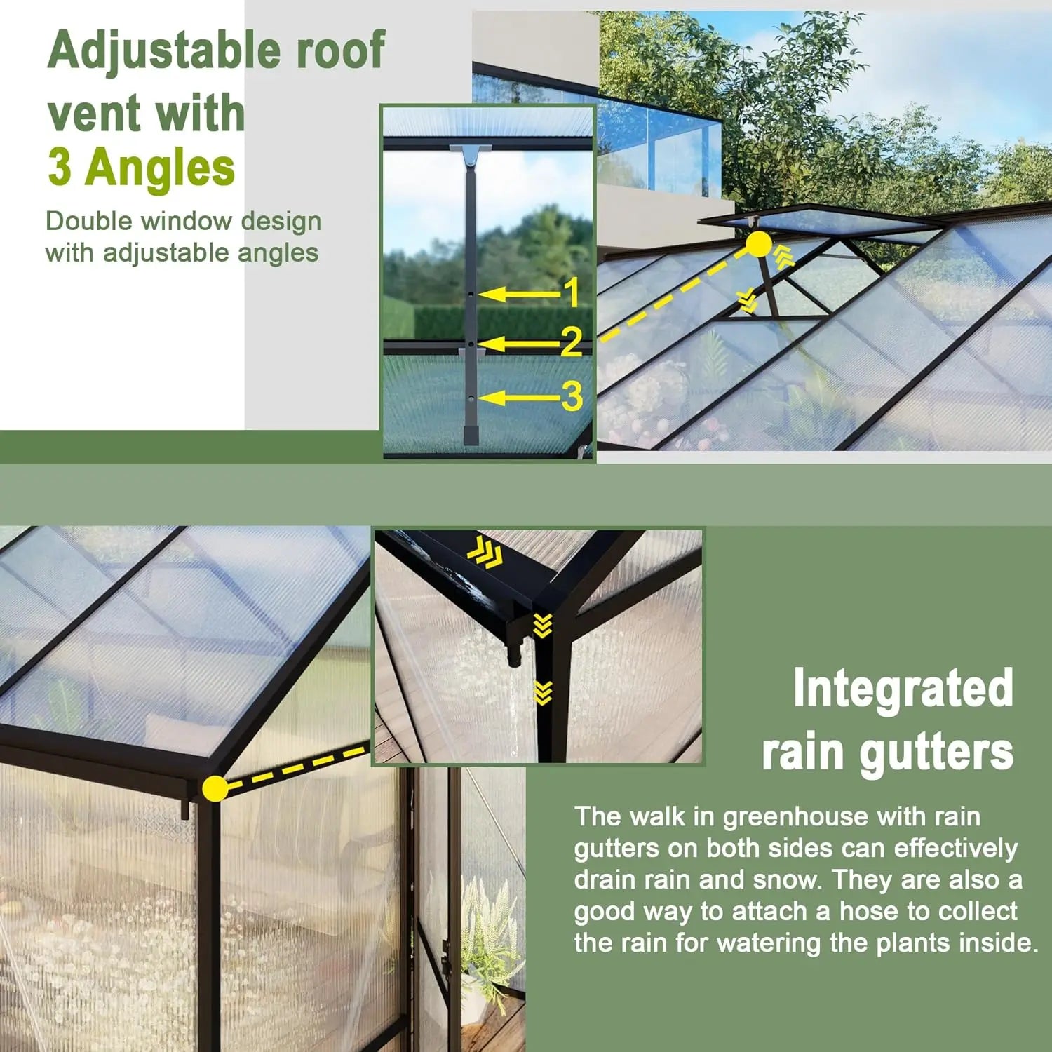 8X10 FT Greenhouses for Outdoors, Aluminum Large Polycarbonate Greenhouse, Quick Setup Walk in Green House with, Customized