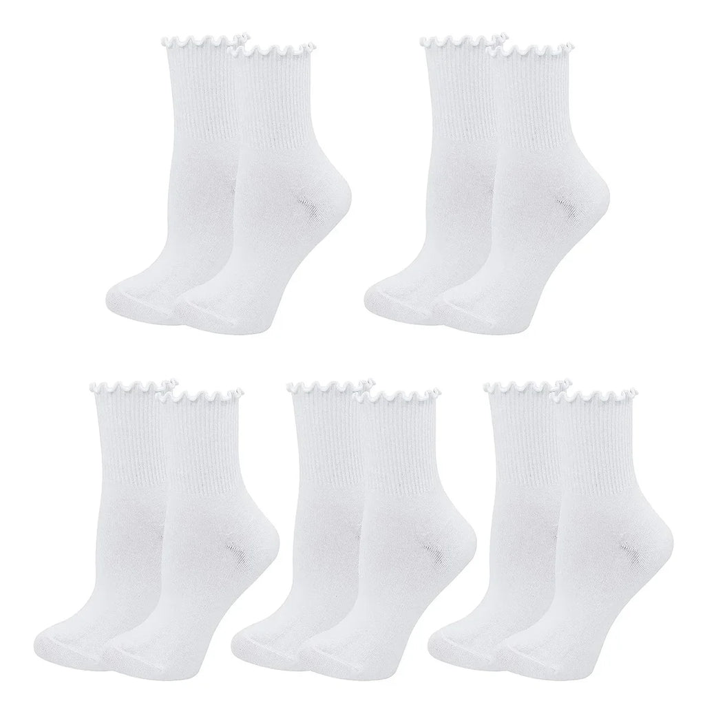 1/5 Pairs Women Ruffle Frilly Socks Black White Novelty Funny Ankle Socks Cute Solid Breathable Fashion Crew Socks