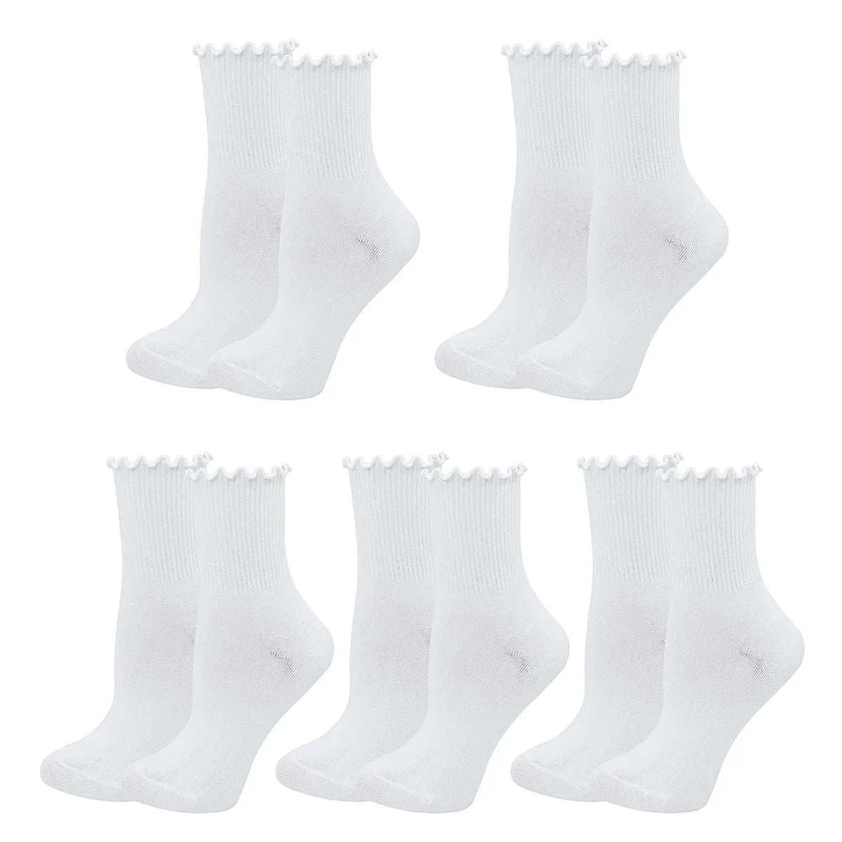 1/5 Pairs Women Ruffle Frilly Socks Black White Novelty Funny Ankle Socks Cute Solid Breathable Fashion Crew Socks